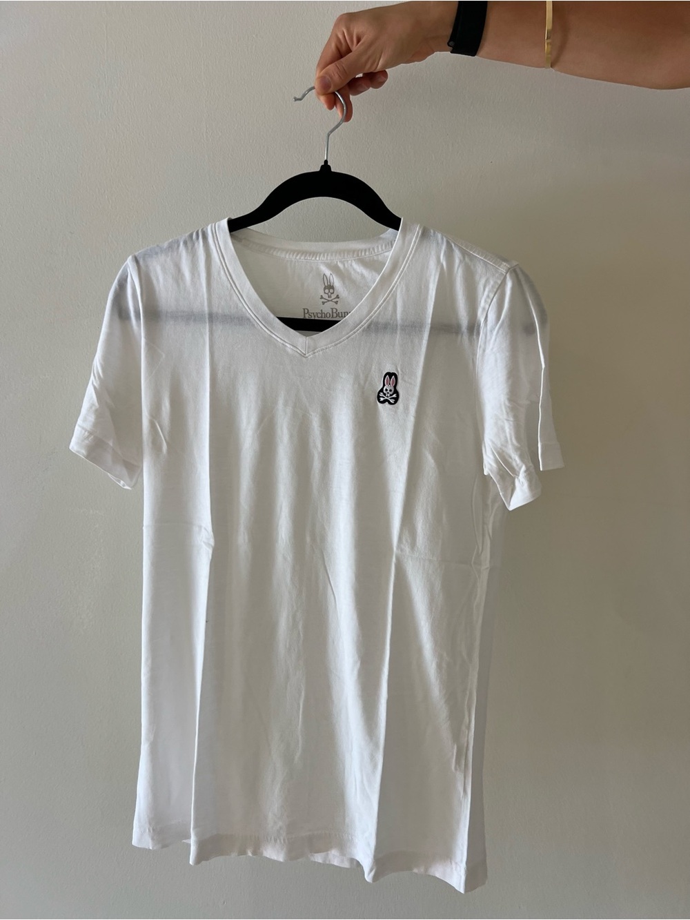 Psycho Bunny White V-Neck Tee with Embroidered Logo